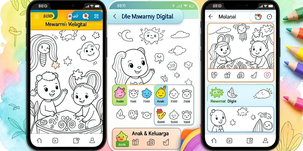 Tampilan antarmuka aplikasi Mewarnai Digital yang menarik dan interaktif.