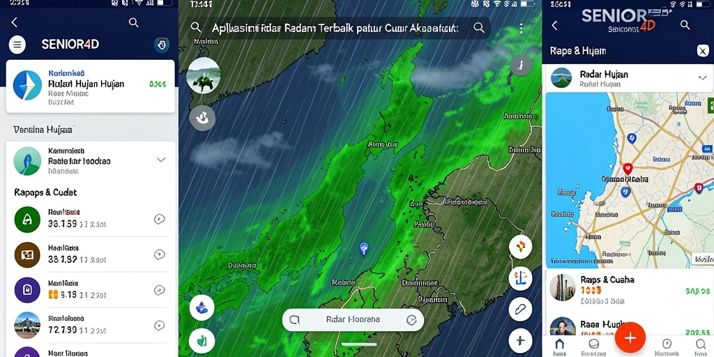 Tampilan antarmuka aplikasi Radar Hujan SENIOR4D yang informatif.